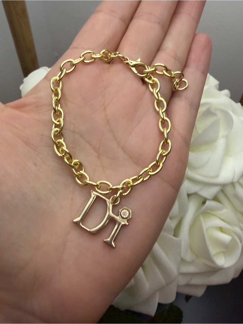 Gold Tone 'Di' Letter Charm Bracelet